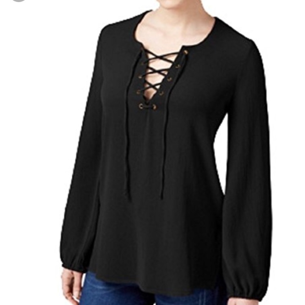 Belle du jour black lace up long sleeve shirt